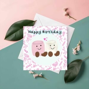 Christmas marshmallow card - - pink and white Santa hat marshmallows - personalised