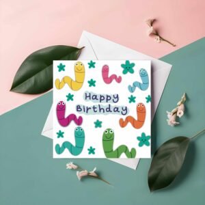 Wiggly Worm friends birthday card